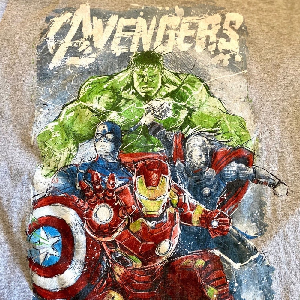 Marvel Avengers Age of Ultron Graphic T-Shirt Mens XL Gray Hulk Iron Man Thor